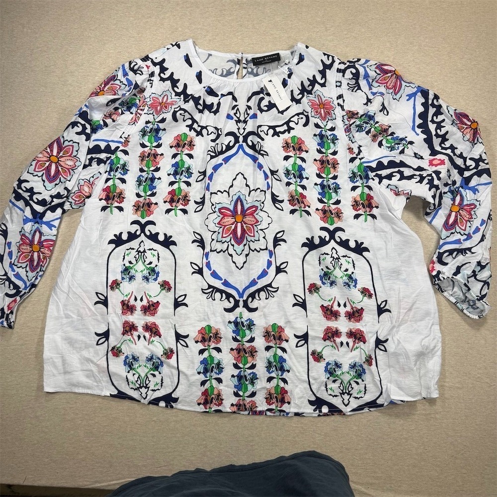 Lane Bryant Blouse Womens Plus Size 24 Floral Peasant Boho Long Sleeve